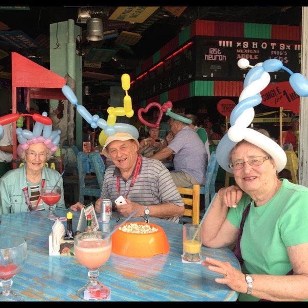 Drinks in Cozumel with balloon hats
